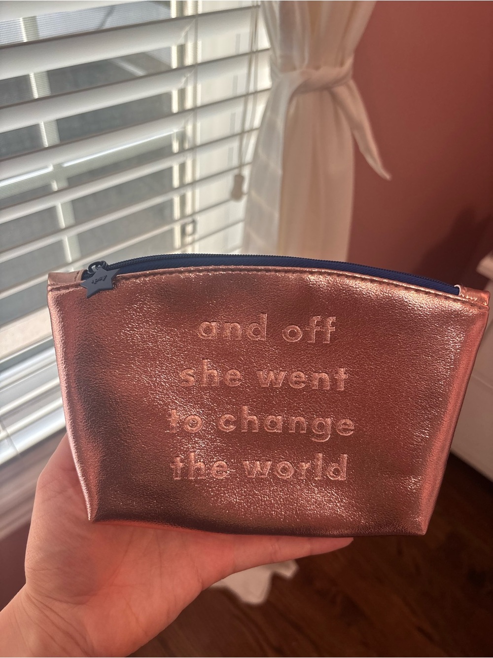 ipsy Rose Gold Metallic Cosmetic Pouch with Inspirational Quote